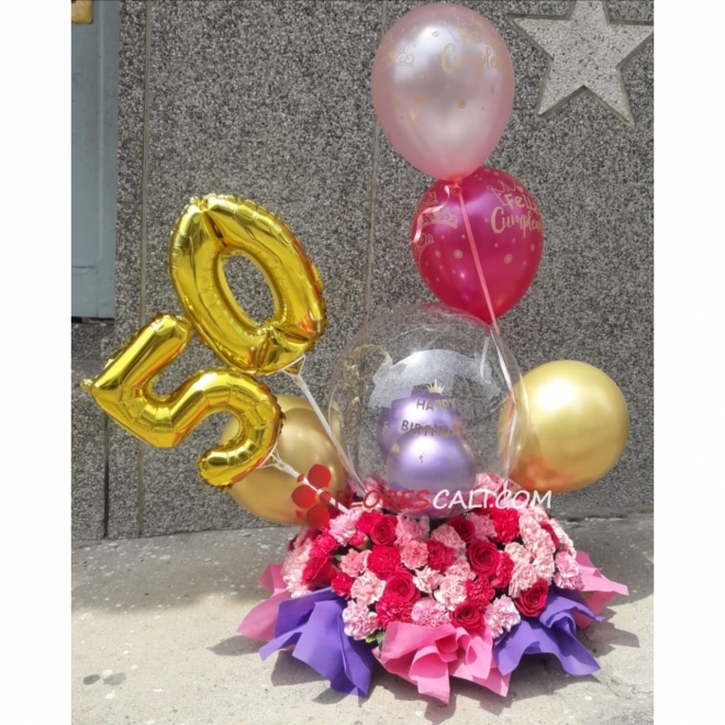Arreglo rosas, claveles y globos Flores en cali
