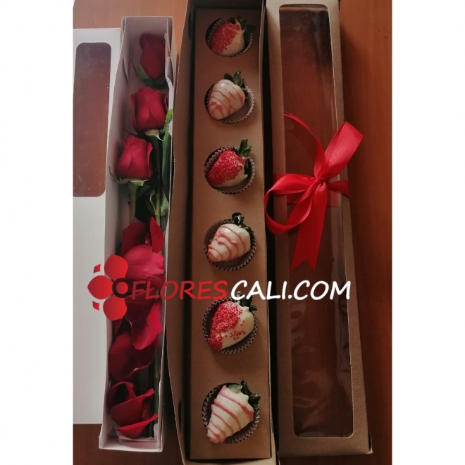 Caja de fresas y rosas Para Mama Floristeria en Cali