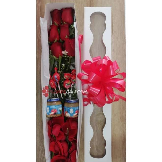 Caja de rosas y dulces en cali