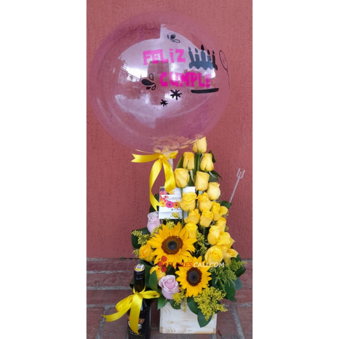 Arreglo de flores con rosas amarillas y Bayleis en cali