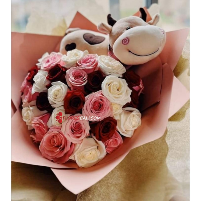 Bouquet bohemio con peluche en cali