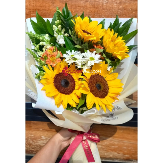 Bouquet girasol escalera en cali