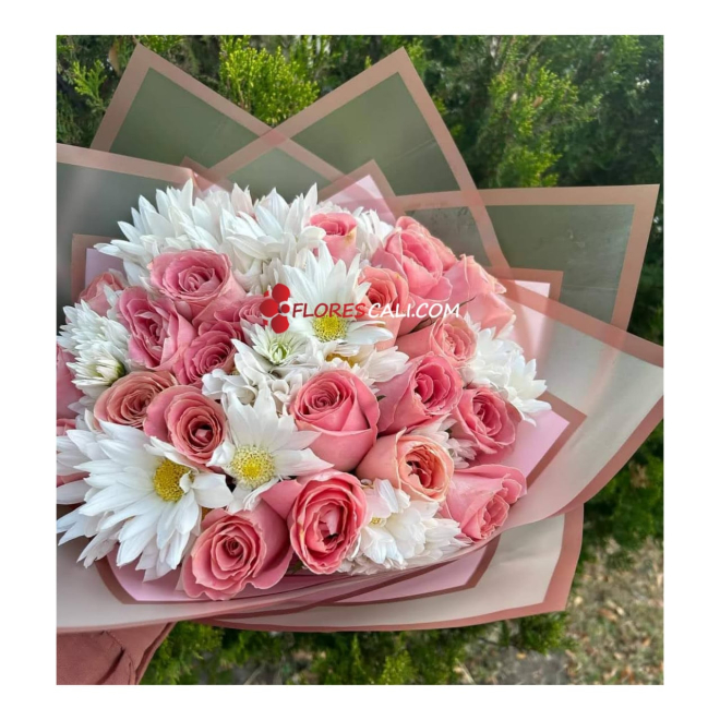 Bouquet rosa rosada y margarita flores en cali
