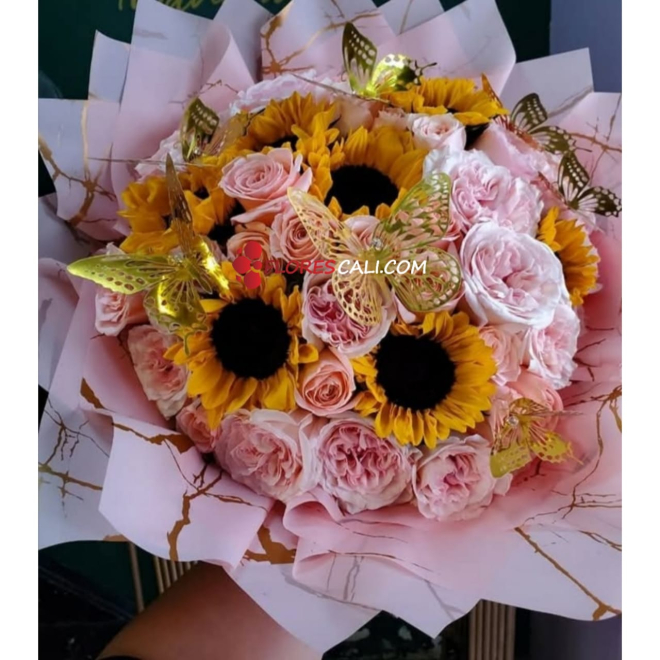 Bouquet explosión de rosas y girasoles flores cali