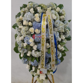 Corona fùnebre de rosas y hortensias, arreglos condolencias
