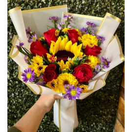 Bouquet margaritas, rosas y girasoles en cali