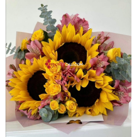 Bouquet girasoles, astromelias en cali amor y amistad