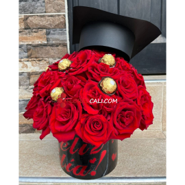 Cilindro rosas rojas y chocolates grado en cali